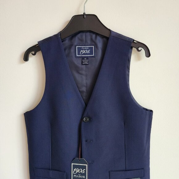 Size 12 Boys Vest Navy Blue Wedding Ringbearer Jos A Bank Kids Polyester Nwt New - Picture 8 of 17
